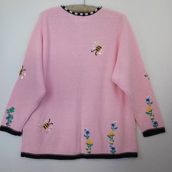 The Quacker Factory Pink Bee Floral Embroidered Cardigan Sweater 1X - Picture 7 of 8